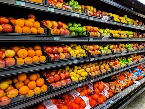 Produce on a store shelf.